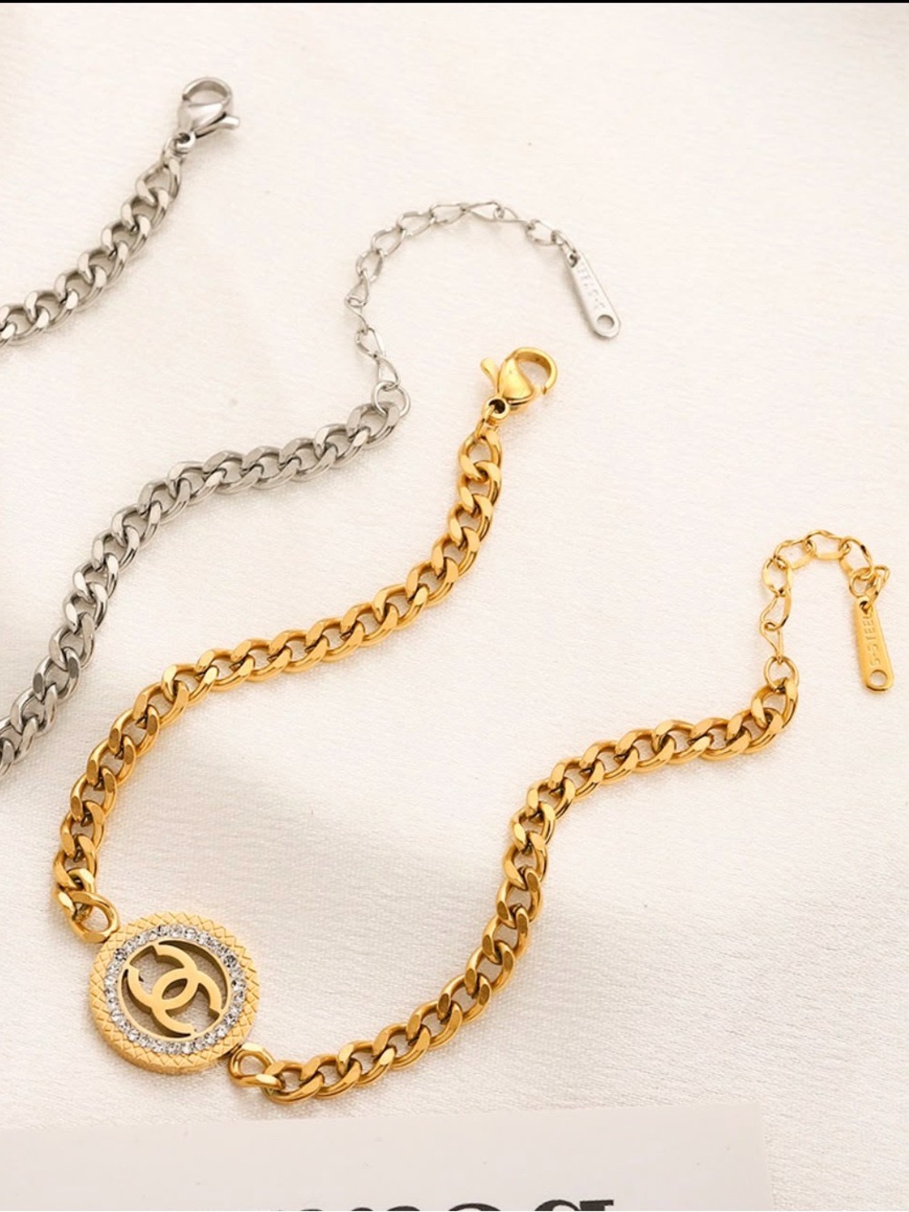 Designer Inspired Gold-Tone CCC Charm Multi-Chain Bracelet